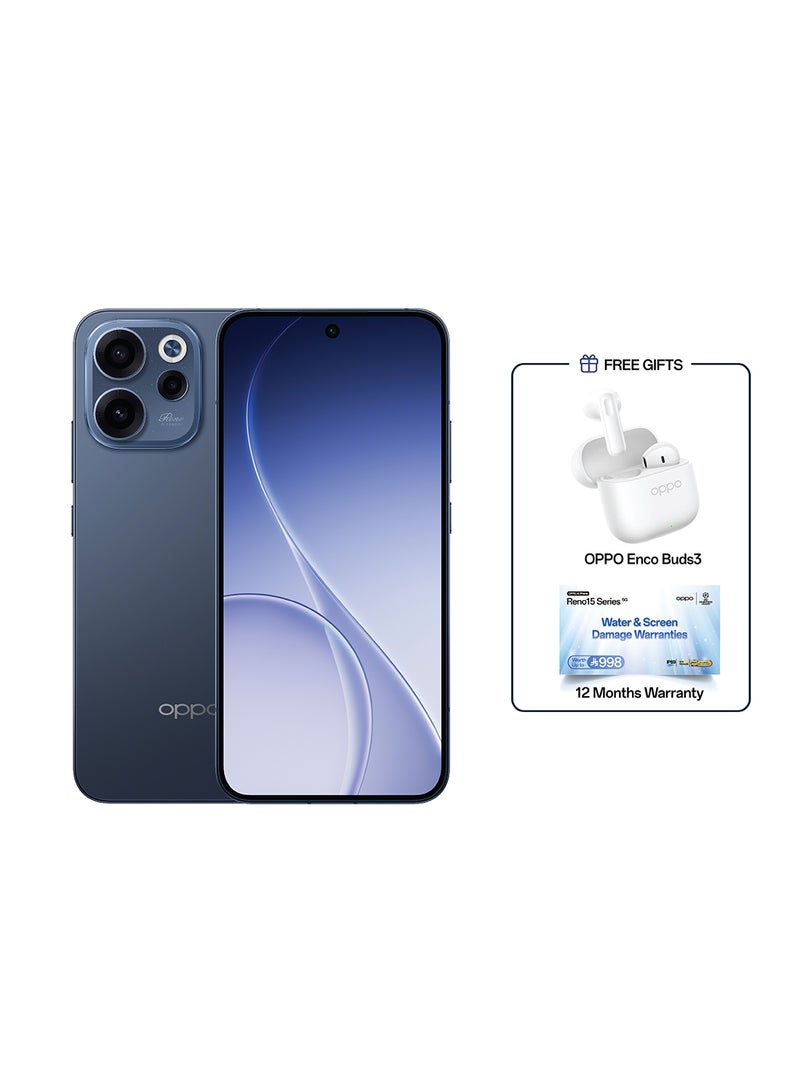 أوبو رينو 15F 5G بشريحتين باللون أزرق تويل لايت، ذاكرة رام 12 جيجابايت وذاكرة داخلية 256 جيجابايت، نسخة الشرق الأوسط مع هدية سماعات أوبو Enco Buds3 - Image 1