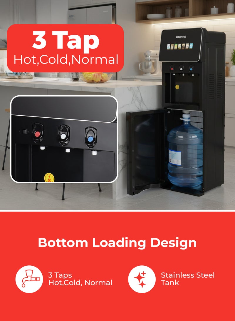 Geepas Digital Bottom Loading Water Dispenser tainless Steel Tank, Touchscreen Display/ 6 Preset Temperatures, Hot and Cold Use, Luxury Design, Perfect for Home, School, Apartments, Office, etc./ Black, 2 Year Warranty GWD17043 BLACK - Image 2