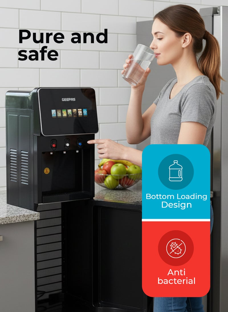Geepas Digital Bottom Loading Water Dispenser tainless Steel Tank, Touchscreen Display/ 6 Preset Temperatures, Hot and Cold Use, Luxury Design, Perfect for Home, School, Apartments, Office, etc./ Black, 2 Year Warranty GWD17043 BLACK - Image 3