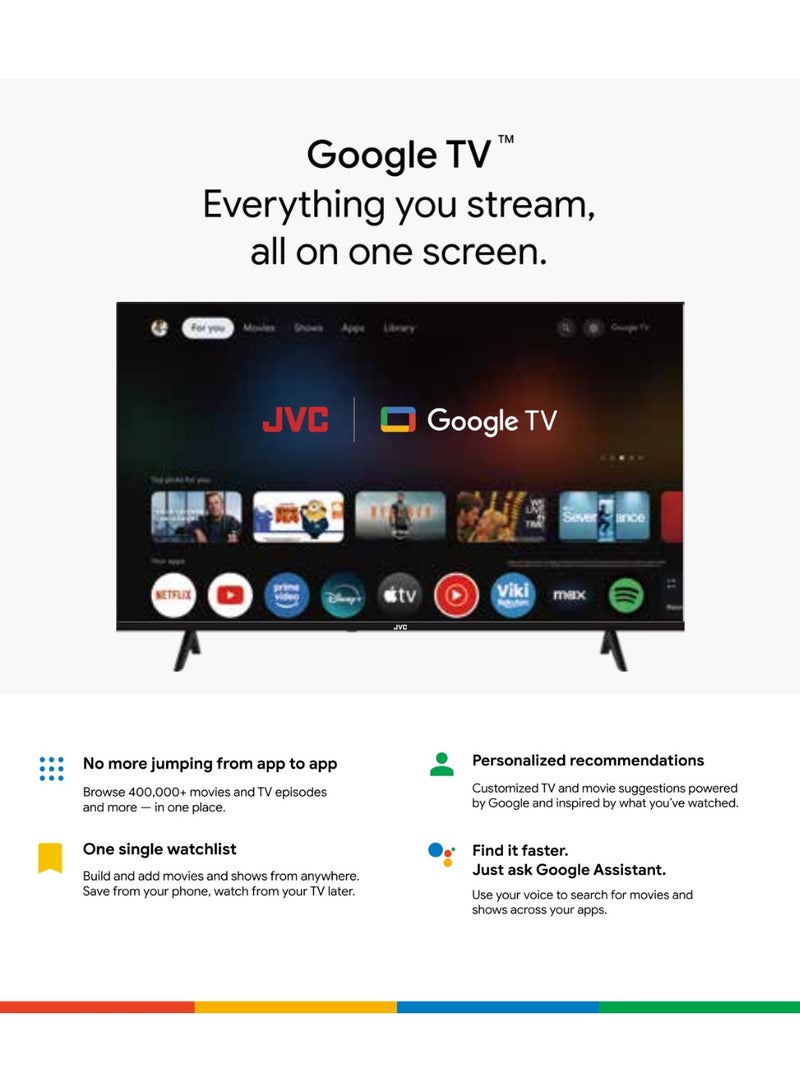 JVC 70 Inch QLED 4K UHD Google Smart TV | Edgeless Design | Dolby Vision & Dolby Atmos | Chromecast Built-in | Bluetooth | Google Assistant Voice Remote | Quad-Core Processor LT-70NQ7165 black - Image 4