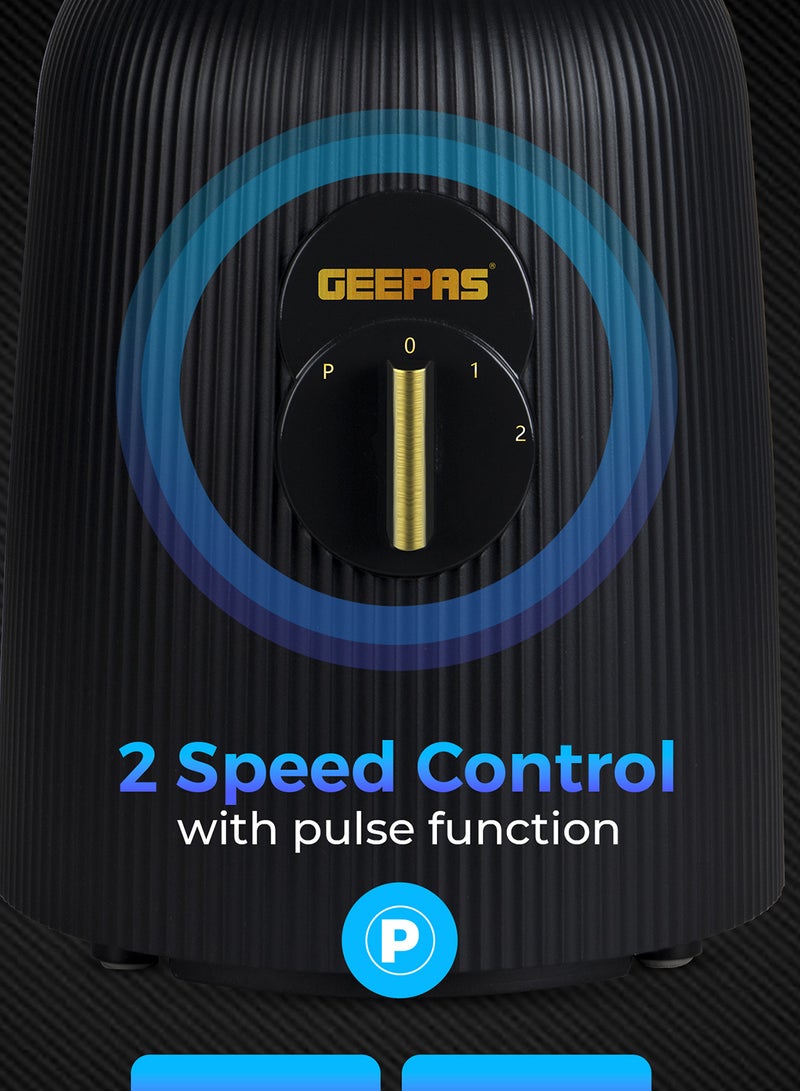 GEEPAS 2-in-1 Blender- 650 W, with 2 Speed Setting and Pulse/ Transparent Unbreakable Jars with Stainless Steel Blade, Grinder Attachment/ 1.8 Liters Blending Jar, Perfect for making Smoothies, Milkshakes, etc. and Grinding Beans, Coconut, Nuts, 2 Years Warranty 1.8 L 650 W GSB44036 B;LACK - Image 4