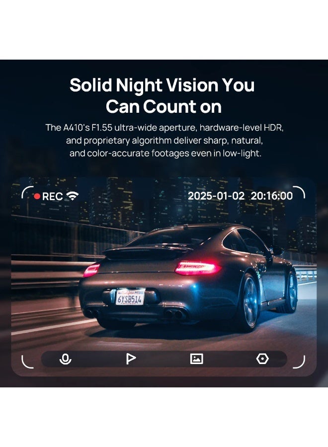 70mai Dash Cam A410 2.5K HDR Dual with GPS, Emergency Record, G-Sensor, App Control and Compact Design - Image 4