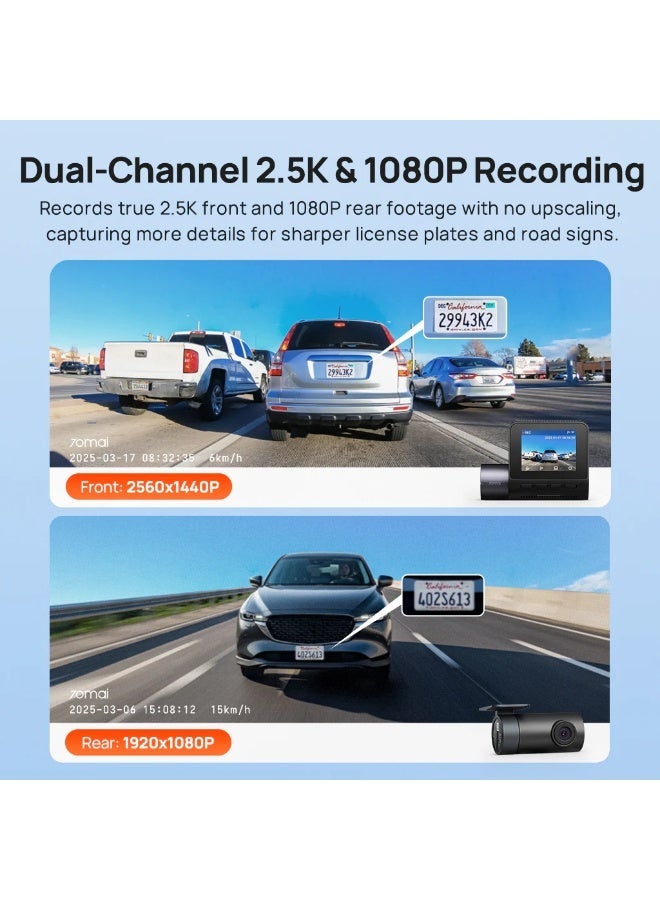 70mai Dash Cam A410 2.5K HDR Dual with GPS, Emergency Record, G-Sensor, App Control and Compact Design - Image 5