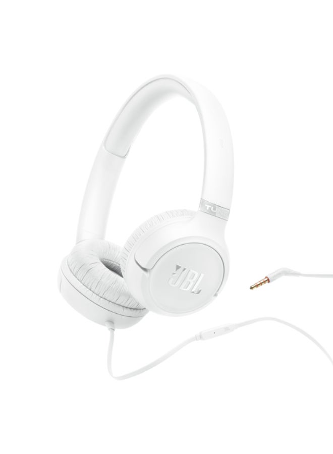 جي بي إل JBL Tune 530 Wired On-Ear Headphones with Pure Bass Sound, Hands-Free Calls, One-Button Remote, Lightweight Foldable Design & Tangle-Free Flat Cable White - Image 1