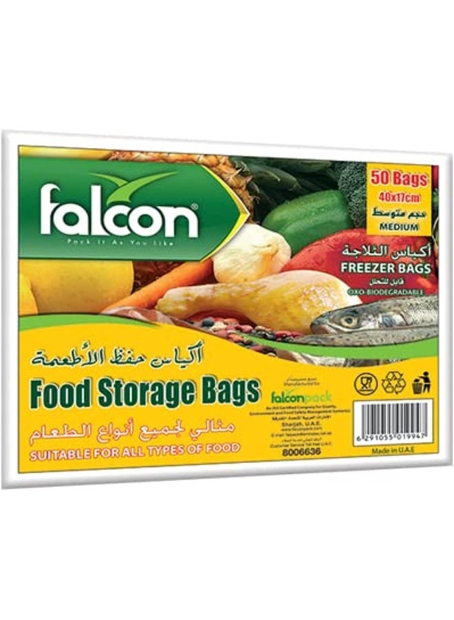 Falconpack FALCON PACK Food Storage Bag Medium 1 x 50 Bags, 17CM X 40CM Clear 17x40cm - Image 1