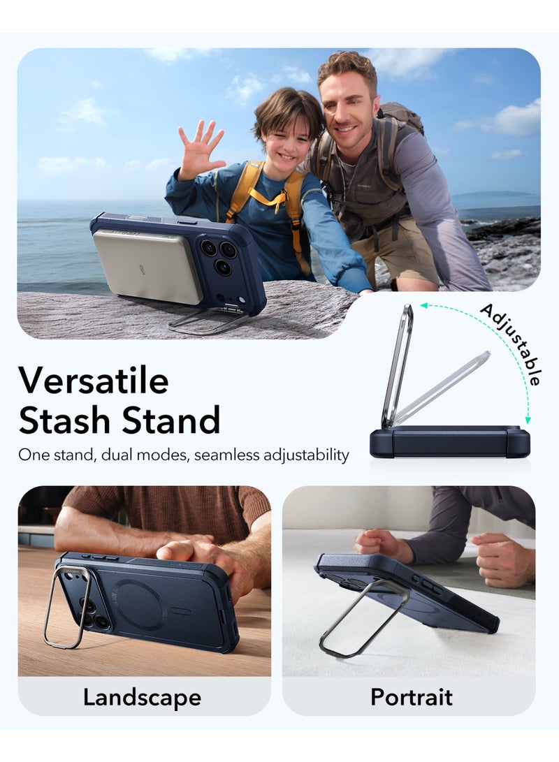 اي اس ار ESR for iPhone 17 Pro Case with Stash Stand, 7X Military-Grade Drop Protection with Camera Control, Shock-Absorbing Phone Rugged Cover, Compatible with MagSafe Accessories, Cyber Series blue - Image 5