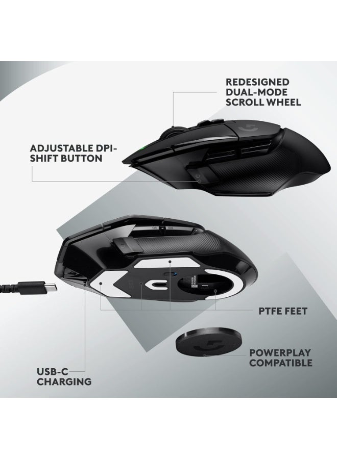 Logitech G G502 X LIGHTSPEED Wireless Gaming Mouse - Optical mouse with LIGHTFORCE hybrid optical-mechanical switches, HERO 25K gaming sensor, compatible with PC - macOS/Windows - Black - Image 5