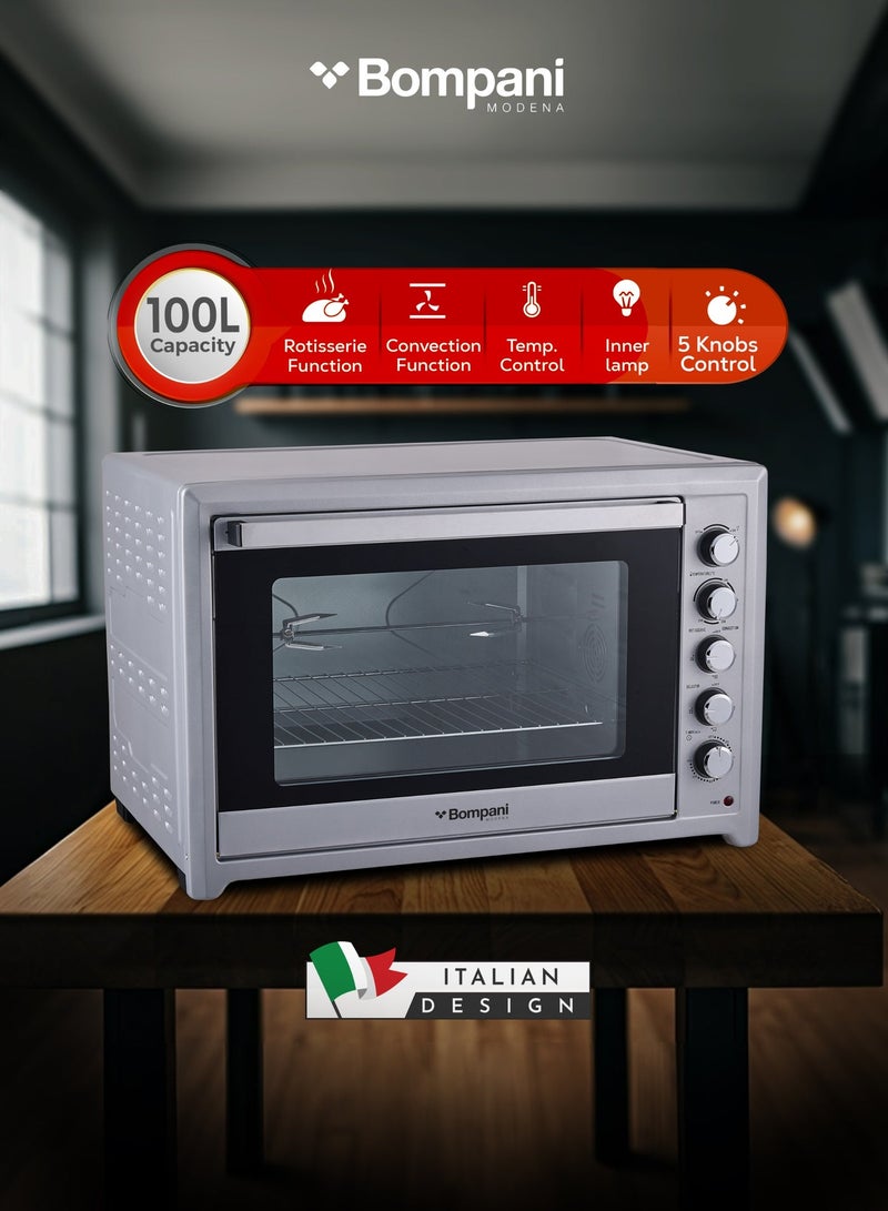 Bompani 100L Electric Oven with Rotisserie & Convection 2800W Large Capacity Oven, Double Glass Door, 120-Min Timer, Adjustable Thermostat – (1 Year Warranty) 100 L 2800 W BEO120I grey - Image 1