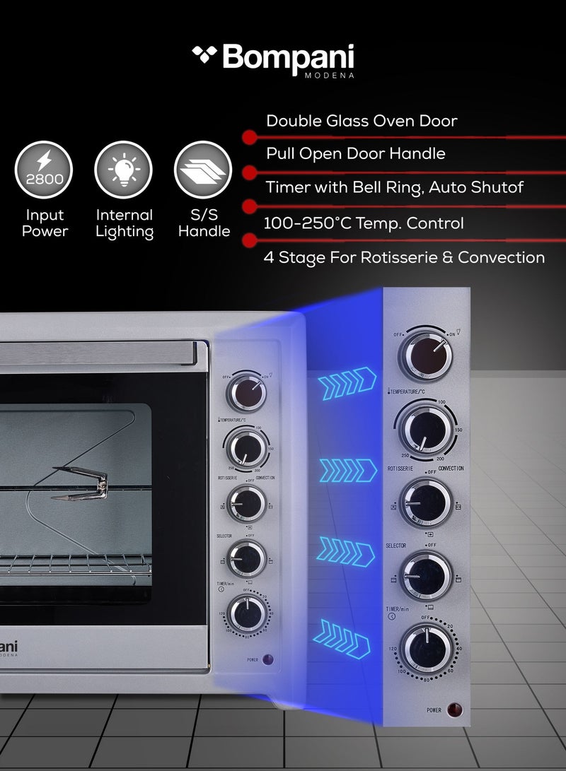 Bompani 100L Electric Oven with Rotisserie & Convection 2800W Large Capacity Oven, Double Glass Door, 120-Min Timer, Adjustable Thermostat – (1 Year Warranty) 100 L 2800 W BEO120I grey - Image 5