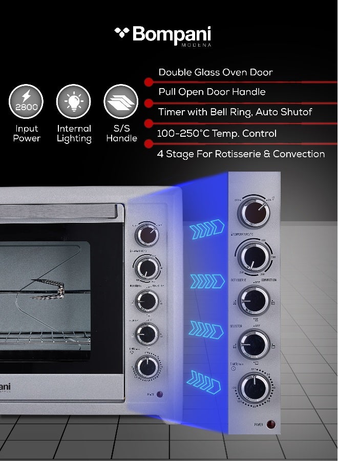 بومباني فرن كهربائي سعة 75 لتر مع شواية وحرارة متداولة 2800 واط، باب زجاجي مزدوج، تحكم في درجة الحرارة، مؤقت – (ضمان سنة واحدة) - Image 4