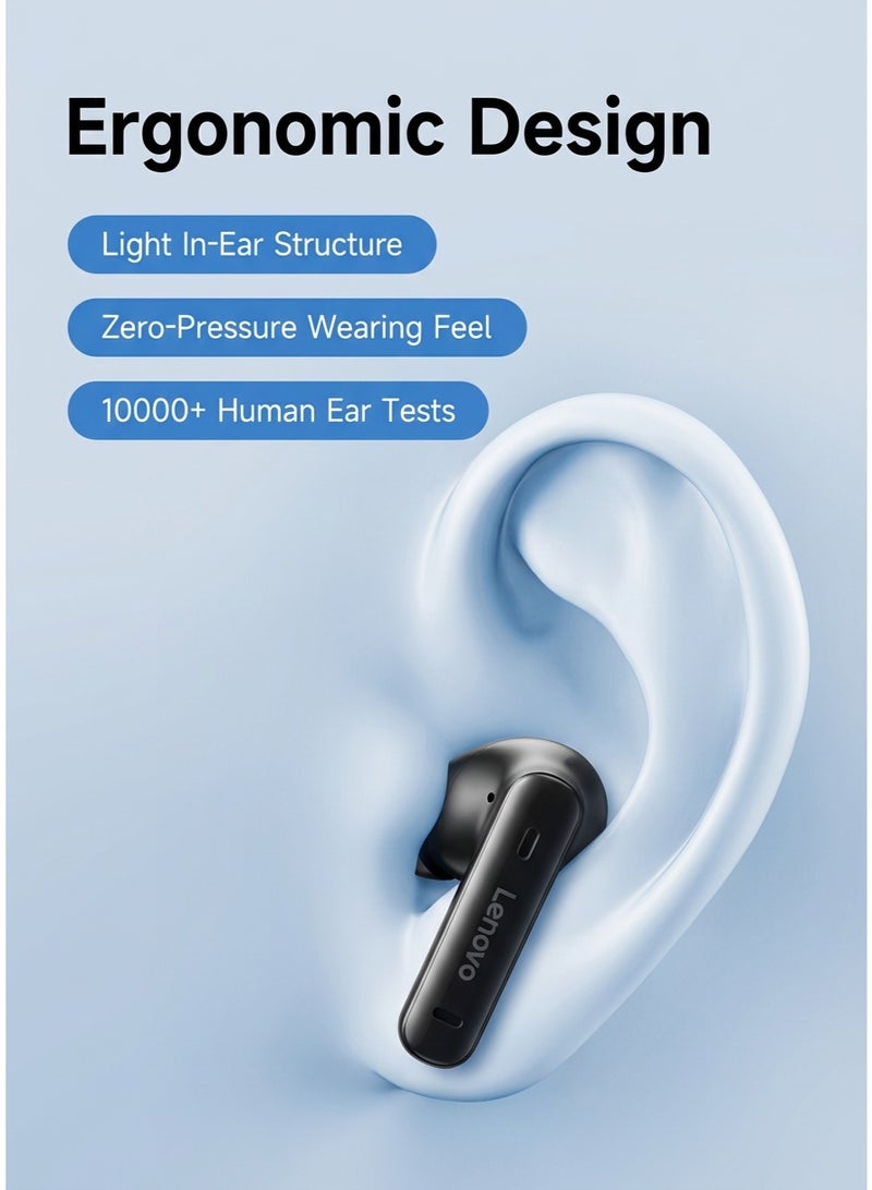 Lenovo EA210 True Wireless Earbuds, Bluetooth 5.3 Headphones with HiFi Stereo Bass, Low Latency Gaming Headset, HD Microphone for Clear Calls, IPX5 Waterproof Sports Earphones - Black black - Image 3