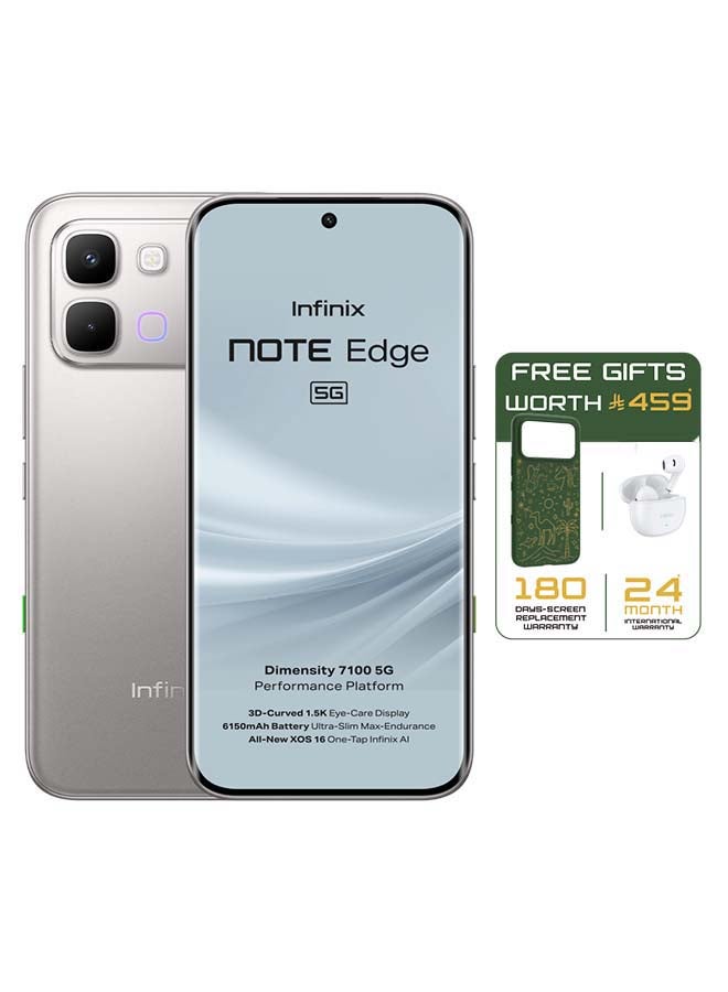 Infinix Note Edge Dual SIM Lunar Titanium 8GB 256GB 5G - Middle East Version With case and headphone and screen with 6 months warranty - Image 1
