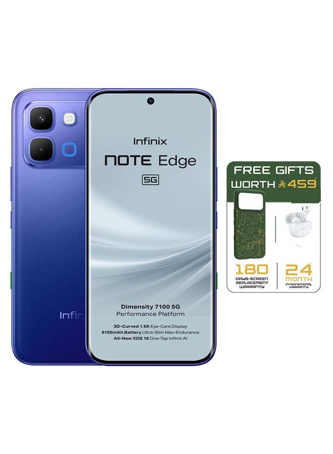 Infinix Note Edge Dual SIM Stellar Blue 8GB 256GB 5G - Middle East Version With case and headphone and screen with 6 months warranty - Image 1