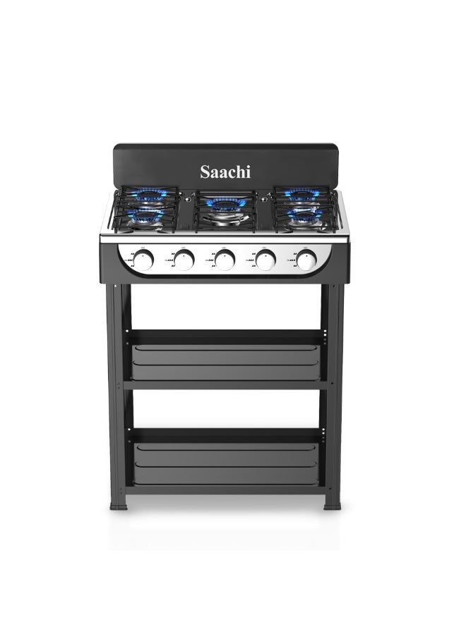 ساتشي موقد غاز فاخر 5 شعلات مع حامل - طهي فعال بالغاز المسال، تصميم سهل التنظيف - Image 1