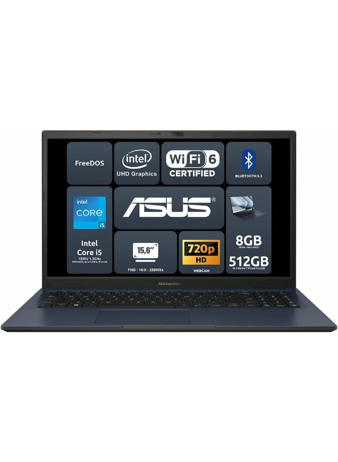 ASUS Expertbook B1 B1502CVA,  (Upgraded) 15.6" FHD 1920 x 1080 16:9, Intel® Core™ i5-1335U, 8 GB DDR4-SDRAM, 512 GB SSD PCIE 4 M.2, Intel® UHD Graphics,Win11Pro, Wi-Fi6, BT black - Image 3