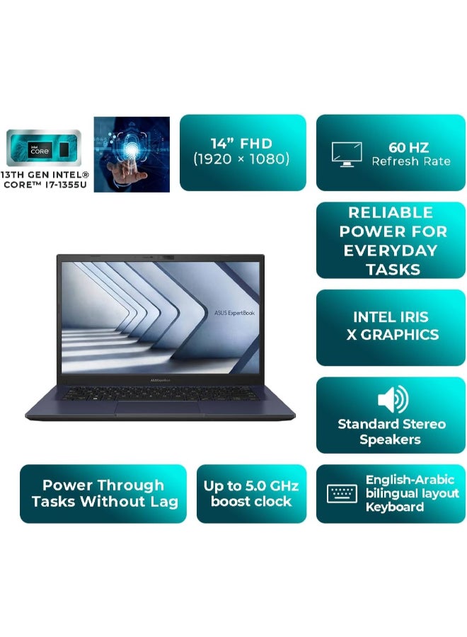 ASUS ExpertBook B1 B1402CVA Laptop | Intel Core i7-1355U | 16GB DDR4 RAM |1TB SSD | Intel Iris Xᵉ Graphics | 14" FHD Anti-glare LED display | Backlit Chiclet Keyboard | Windows 11 Pro Star Black - Image 3