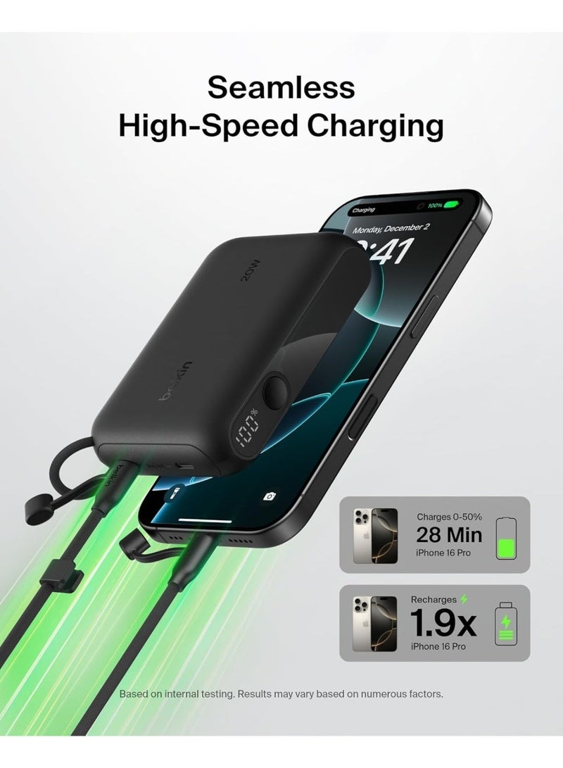 بيلكين شاحن محمول من Belkin، باور بانك نحيف بمنفذ USB-C سعة 10,000 مللي أمبير/ساعة مع USB-C، شاشة رقمية للبطارية، شحن بقدرة 20 واط لسلسلة iPhone 16 وiPhone 15 وSamsung Galaxy S25 وS24 وPixel 9 وiPad - أسود - Image 3
