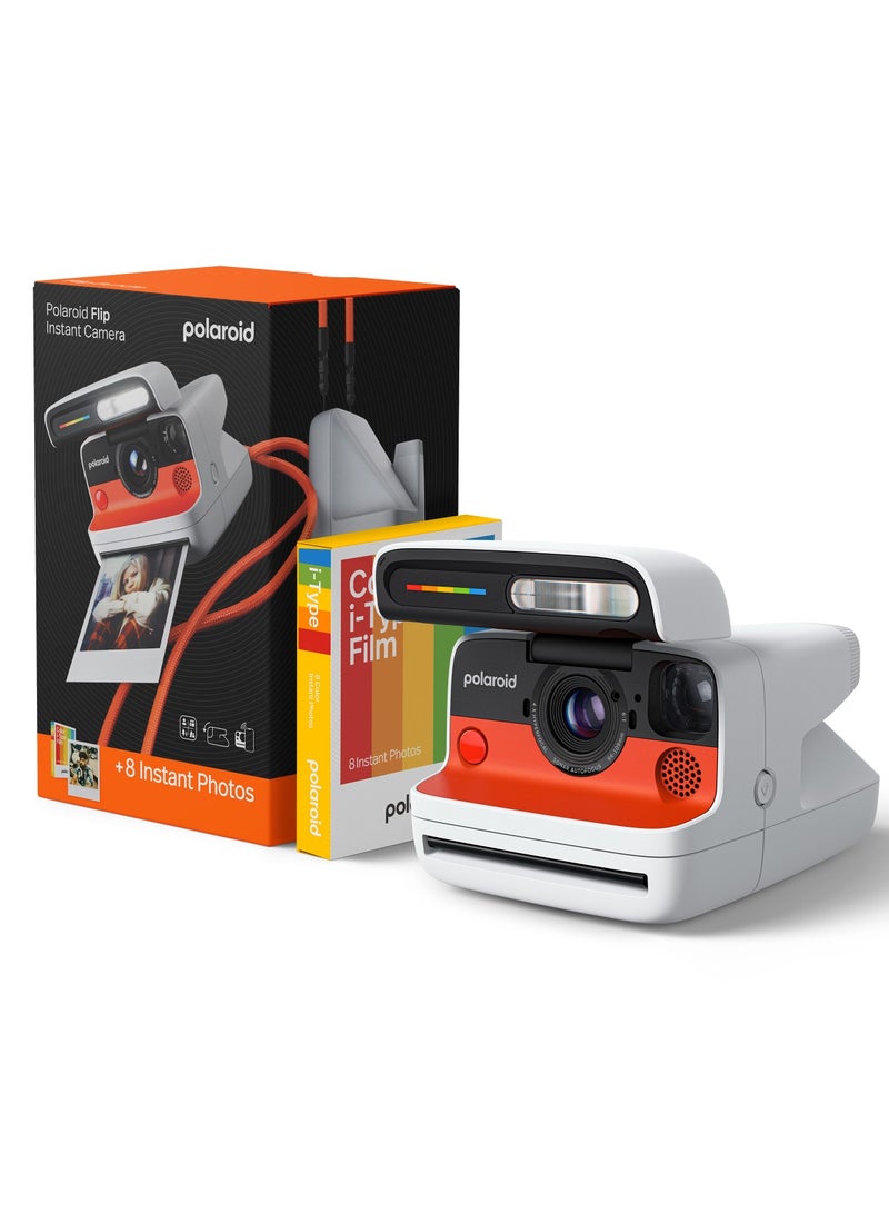 بولارويد Flip Instant Film Camera Starter Set | Iconic Flip Design, Sonar Autofocus, Bluetooth App Control, Hyperfocal 4-Lens System, Built-in Powerful Flash | Includes 8 Exposures Color i-Type Film - White - Image 1