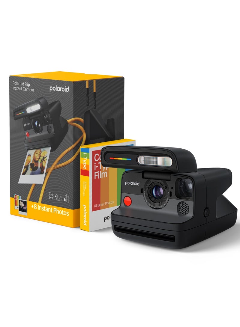 بولارويد Flip Instant Film Camera Starter Set | Iconic Flip Design, Sonar Autofocus, Bluetooth App Control, Hyperfocal 4-Lens System, Built-in Powerful Flash | Includes 8 Exposures Color i-Type Film - Black - Image 1