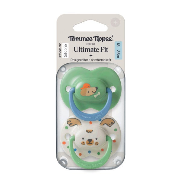 تومي تيبي Ultimate Fit Soother, 18-36 Months, 2 Pack, Reusable Microwave Sterilising Case, Orthodontic Dummy for Babies, Symmetrical Teat, Air Holes, 100% BPA Free Silicone, Club House Collection - Image 4