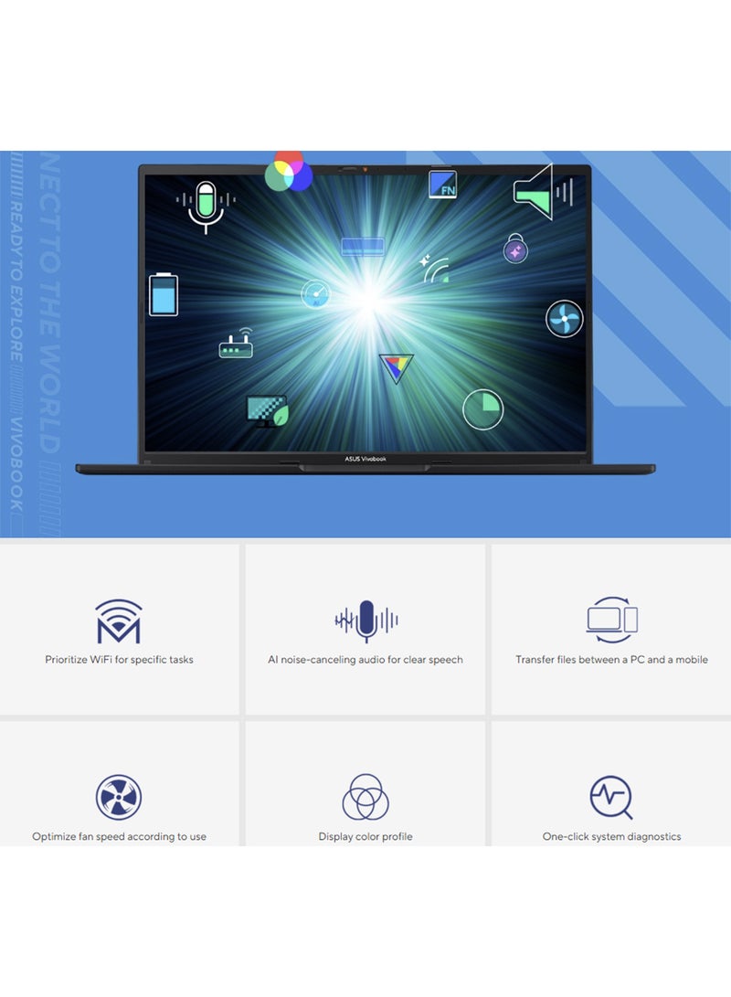 أسوس لابتوب Vivobook 16 بشاشة WUXGA مقاس 16 بوصة (1920×1200)، معالج Core 9-270H، ذاكرة وصول عشوائي DDR5 سعة 16 جيجابايت، قرص صلب SSD سعة 512 جيجابايت، نظام التشغيل Windows 11 Home، يدعم اللغتين الإنجليزية والعربية، لون أسود أنيق الإنجليزية/العربية - Image 5