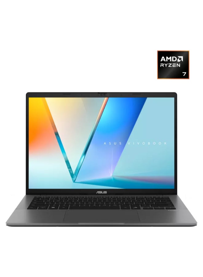 أسوس لابتوب Vivobook S14 بشاشة WUXGA مقاس 14 بوصة (1920x1200)، معالج AMD Ryzen AI 7 445، ذاكرة وصول عشوائي DDR5 سعة 16 جيجابايت، قرص صلب SSD سعة 512 جيجابايت، نظام التشغيل Windows 11 Home، بطاقة رسومات AMD Radeon. الإنجليزية/العربية - Image 1