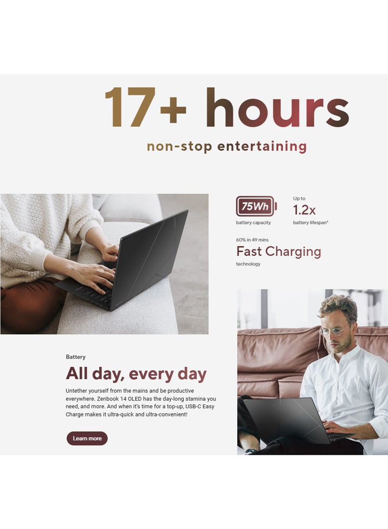 ASUS Zenbook 14 Laptop With 14 Inch WUXGA (1920x1200) Display, AMD Ryzen AI 7 445 Processor Processor/32GB RAM DDR5/1TB SSD/Windows 11 Home/AMD Radeon Graphics/ English/Arabic Jade Black - Image 5