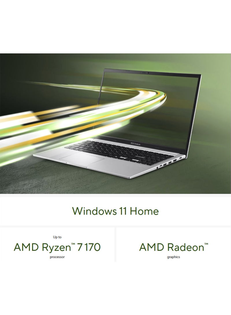 ASUS Vivobook 15 Laptop With 15 Inch Full HD (1920x1080) Display, AMD Ryzen 7-170 Processor/16GB RAM DDR5/512GB SSD/Windows 11 Home/AMD Radeon Graphics/ English/Arabic Cool Silver - Image 4