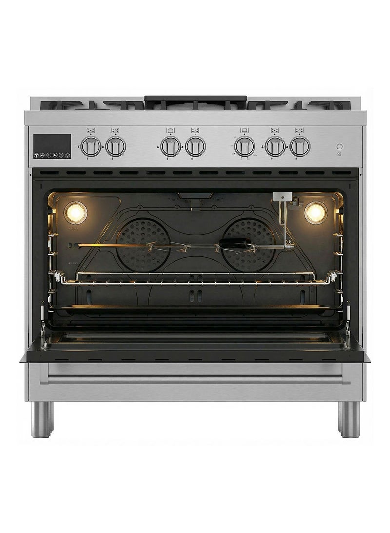 Hoover 90x60 Full Gas Cooker with 5 Gas Burners(1 Wok), Full Safety,Gas Oven & Grill, Auto Ignition, H Cast Iron Support, Cooling & Convection Fan, 3 Layer Glazed Doo 1-YearWarranty HGC-G95G-PS Silver - Image 2