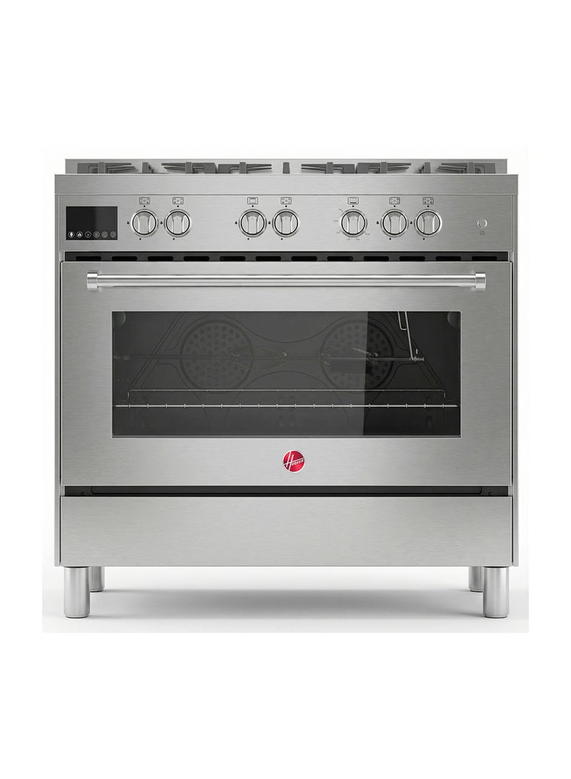 Hoover 90x60 Full Gas Cooker with 5 Gas Burners(1 Wok), Full Safety,Gas Oven & Grill, Auto Ignition, H Cast Iron Support, Cooling & Convection Fan, 3 Layer Glazed Doo 1-YearWarranty HGC-G95G-PS Silver - Image 5