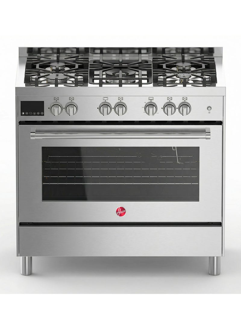 Hoover 90x60 Full Gas Cooker with 5 Gas Burners(1 Wok), Full Safety,Gas Oven & Grill, Auto Ignition, H Cast Iron Support, Cooling & Convection Fan, 3 Layer Glazed Doo 1-YearWarranty HGC-G95G-PS Silver - Image 4