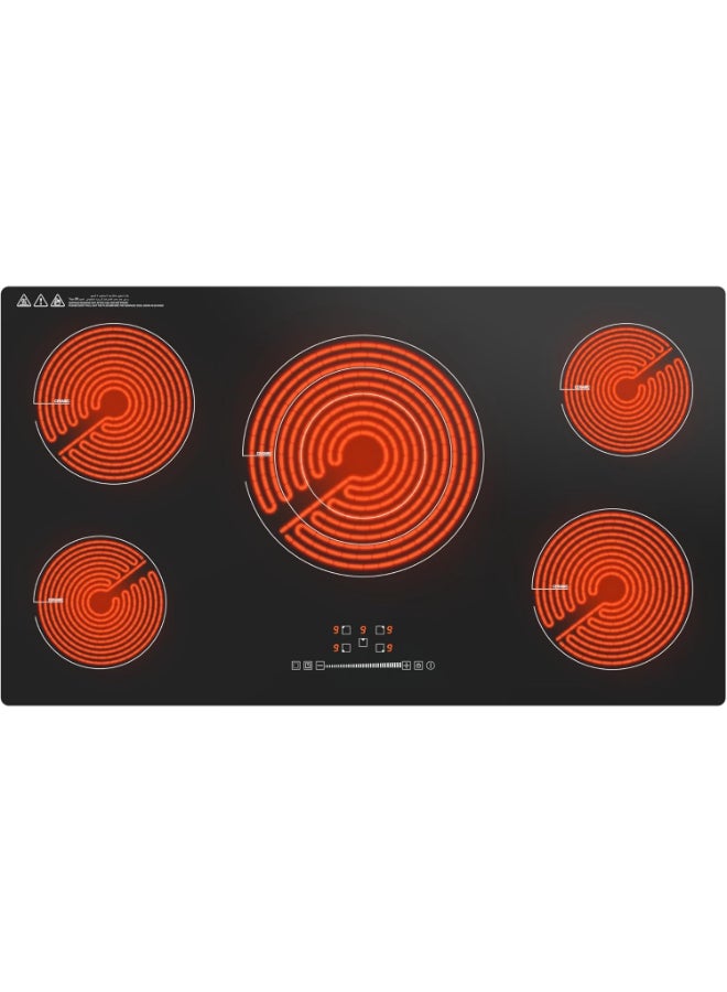 هوفر Hoover 90CM 5-Zone Ceramic Hob, Touch Control, 9 Power Settings, 99-Min Timer, Child Lock, Automatic Safety Shut-Off HEH-W95C-GBI black - Image 1