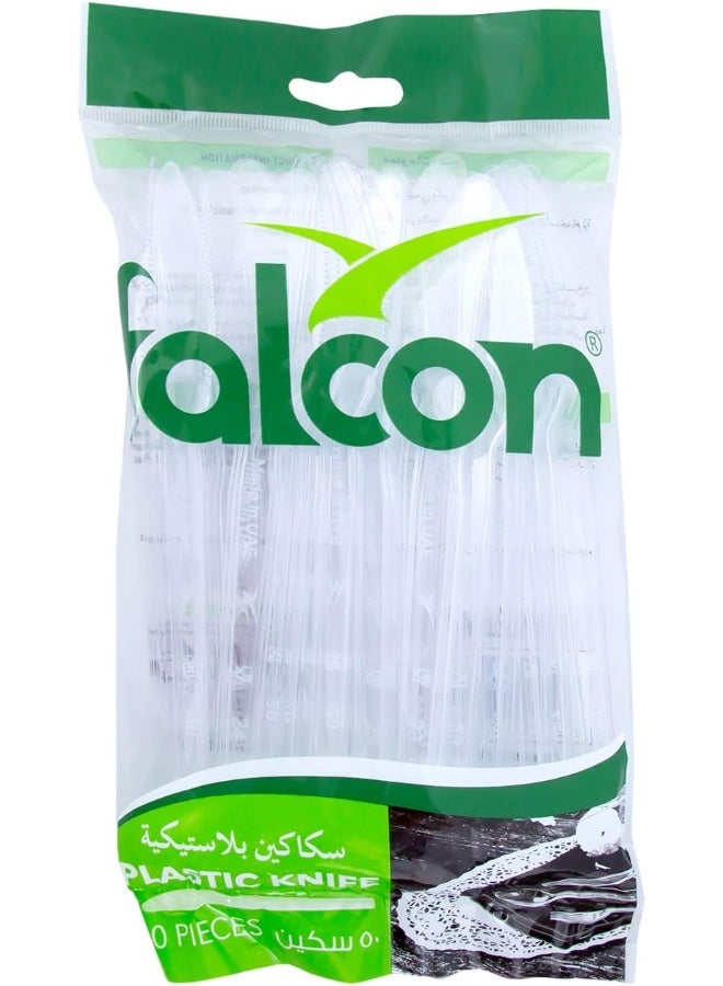 Falconpack Falcon Plastic Clear Knife - 50 Pieces Clear 18cm - Image 1