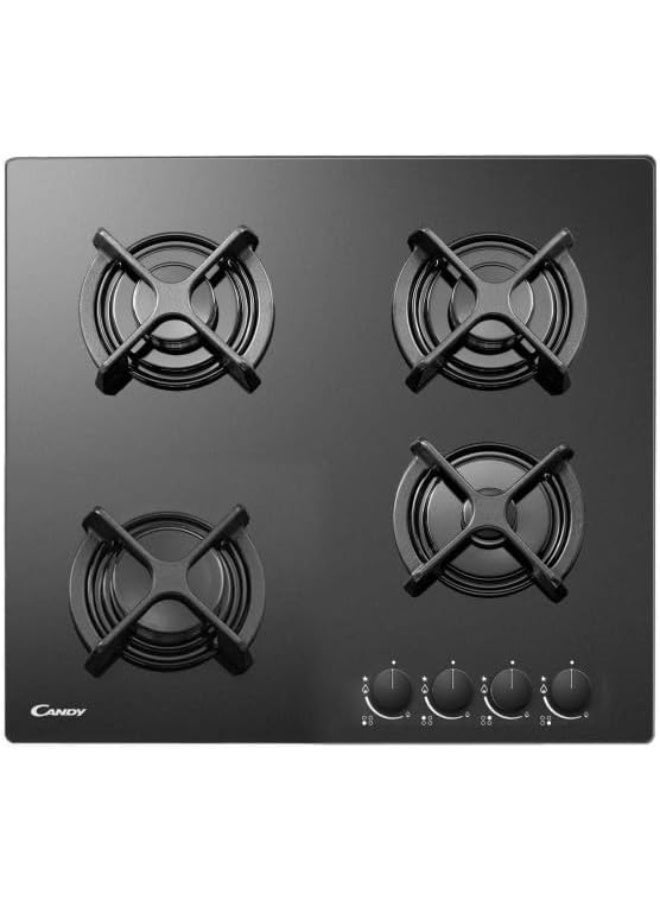 CANDY 60 Cm Black Built-In Glass Gas Hob (510 x 580 x 52 mm) 4 Burners | 4 Cast grids | Auto Ignition | Flame Failure Safety with 7.5 kW Total Power | CVG6BFBB SASO CVG6BFBB SASO Metal Black - Image 1