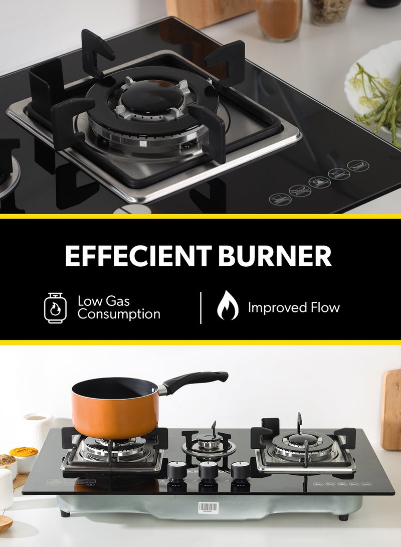 KRYPTON 3-IN-1 Built-In Gas Hob | Tempered Glass Top,  Pulse Ignition, Low Gas Consumption, 2 Years Warranty KNGC6433 Black - Image 5