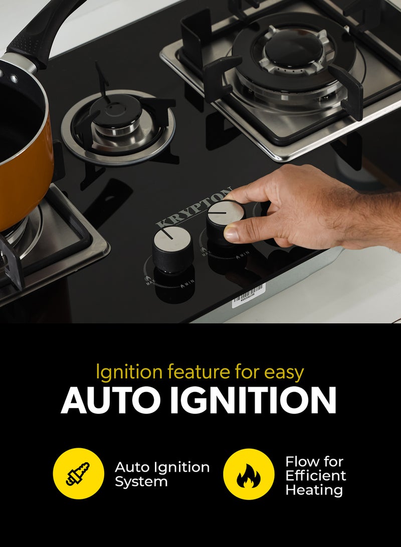 KRYPTON 3-IN-1 Built-In Gas Hob | Tempered Glass Top,  Pulse Ignition, Low Gas Consumption, 2 Years Warranty KNGC6433 Black - Image 4