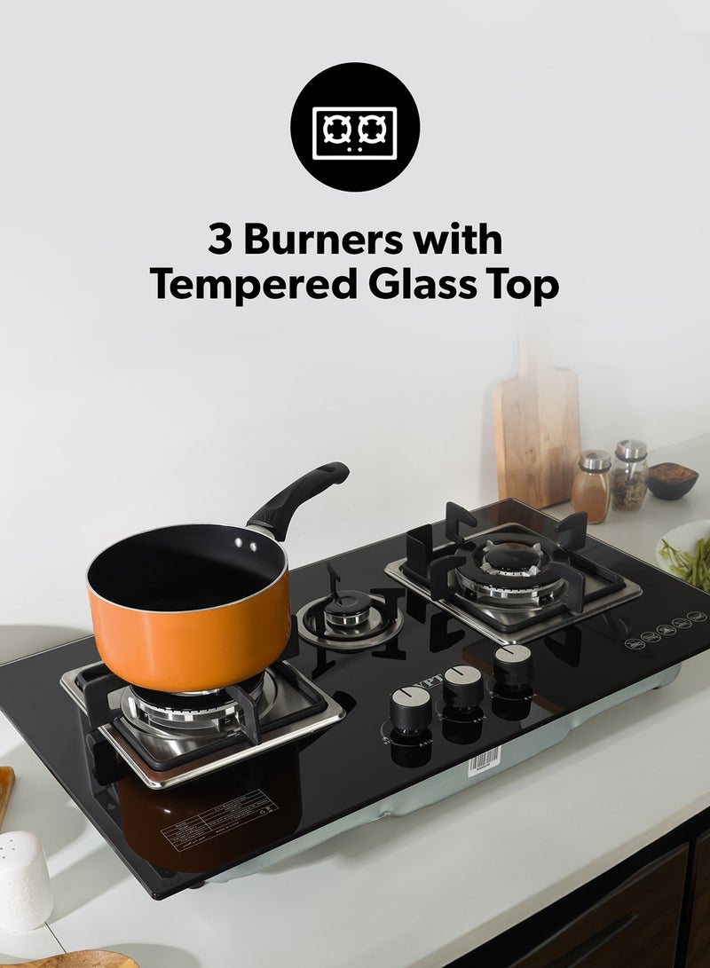KRYPTON 3-IN-1 Built-In Gas Hob | Tempered Glass Top,  Pulse Ignition, Low Gas Consumption, 2 Years Warranty KNGC6433 Black - Image 2