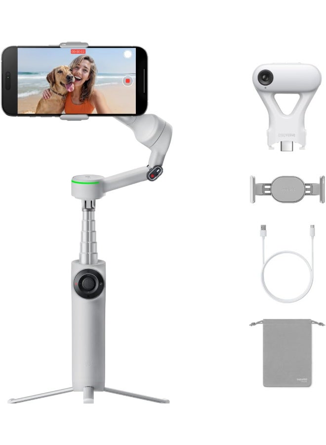 Insta360 Flow 2 Pro AI Tracker Bundle | Industry-First AI Phone Gimbal with Apple DockKit, Pioneering 360º Pan Tracking, Free Tilt, Built-in Tripod/Selfie Stick, Portable Vlog/Travel Stabilizer - Grey - Image 1