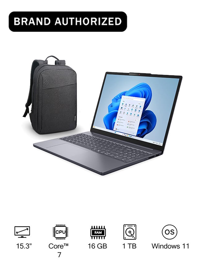 لينوفو IdeaPad Slim 3 15IRH10R مع معالج Intel Core 7 240H، 16GB RAM، 1TB SSD، رسومات Intel المدمجة، شاشة 15.3" WUXGA 60Hz، ويندوز 11 [83K40047AX] + حقيبة لابتوب مجانية - Image 1