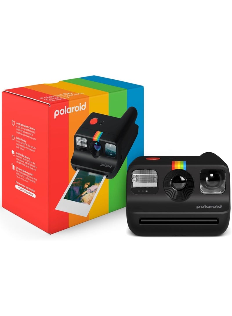 بولارويد كاميرا فورية جيل 2 - أصغر كاميرا جيب تناظرية في العالم مع مرآة سيلفي، مؤقت ذاتي، تعريض مزدوج، قابلة للشحن عبر USB-C ومتوافقة مع فيلم Go - أسود - Image 1