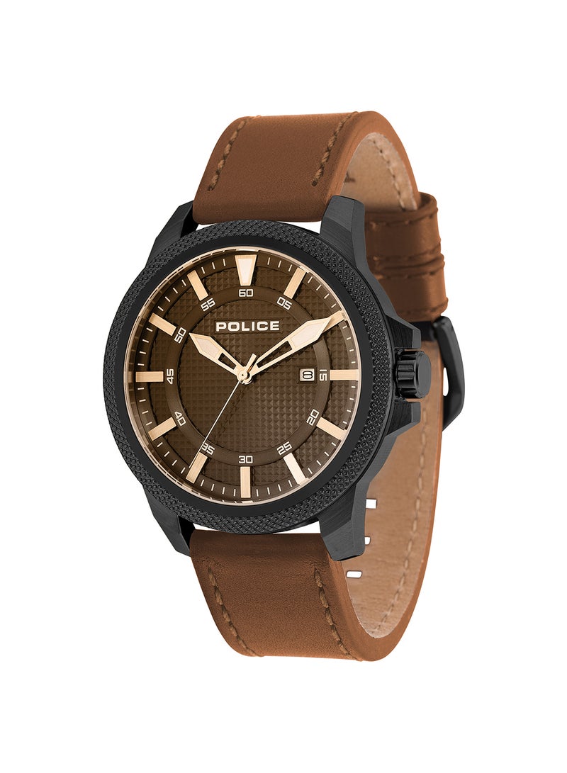 POLICE Men's Valiance Brown Dial Leather Strap Analog Watch for Men, 45mm - Image 1