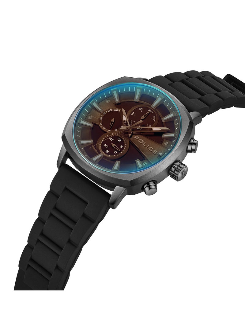 POLICE Men's Steampunk Black Dial Leather Strap Multifunction Watch for Men, 53mm - Image 2