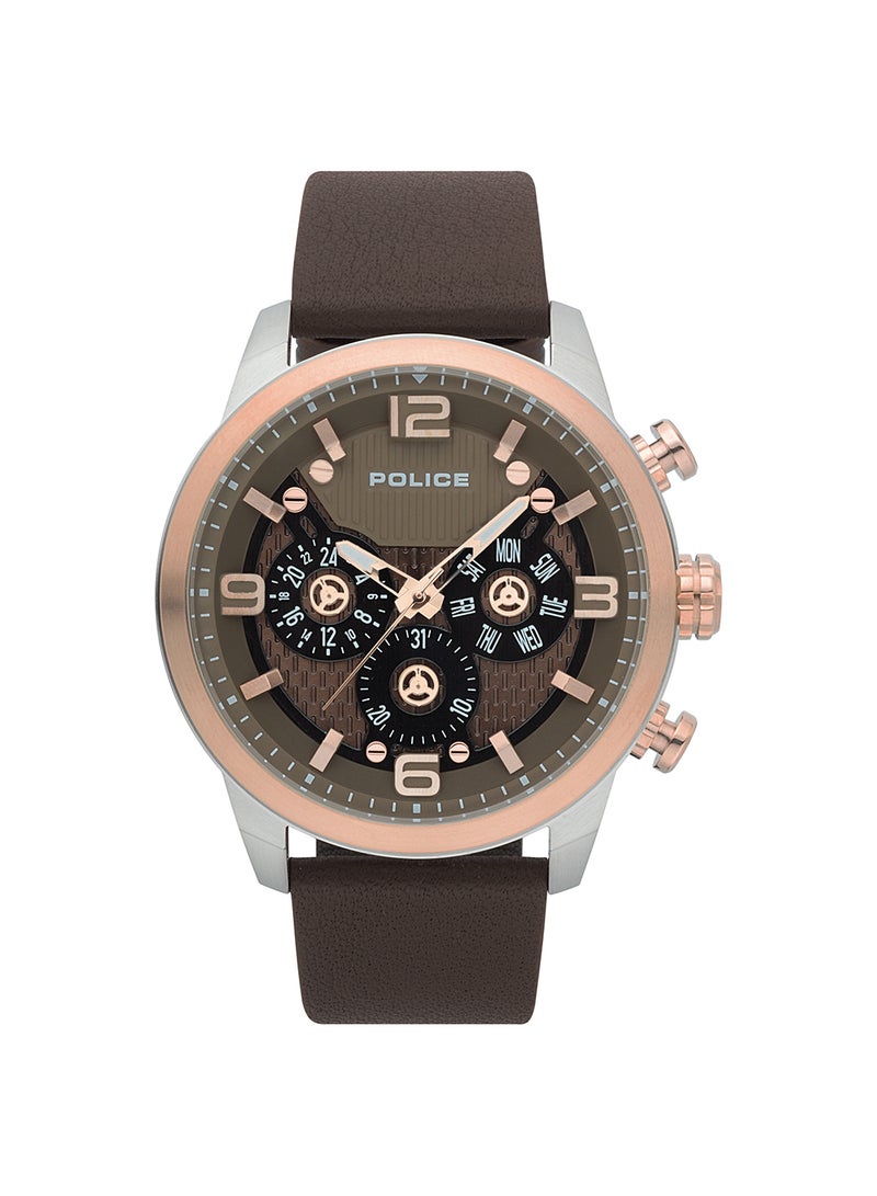 POLICE Men's Key West Brown Dial Leather Strap Multifunction Watch for Men, 48mm - Image 1