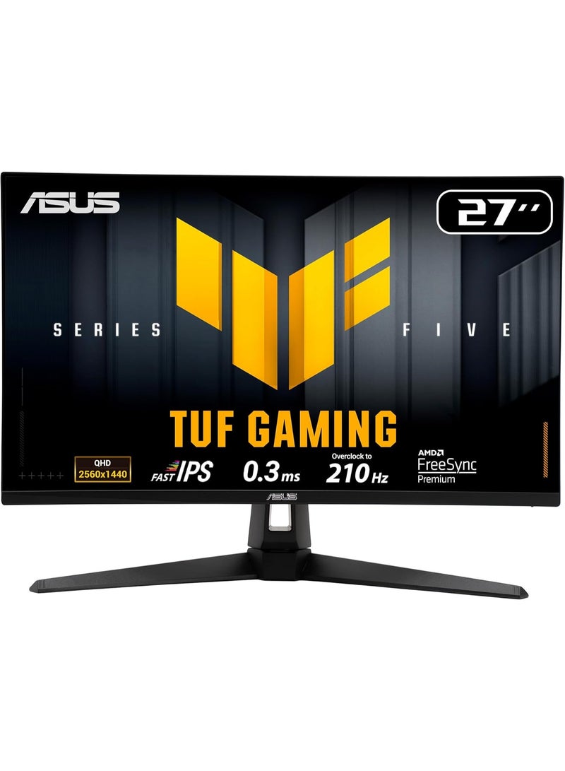 ASUS TUF Gaming VG27AQ5A Gaming Monitor: 27-inch, QHD(2560x1440), 210Hz(OC), Fast IPS, ELMB SYNC, 0.3ms GTG (min.), Stereo speaker, DisplayWidget Center, Black - Infiniarc Edition Black - Image 1
