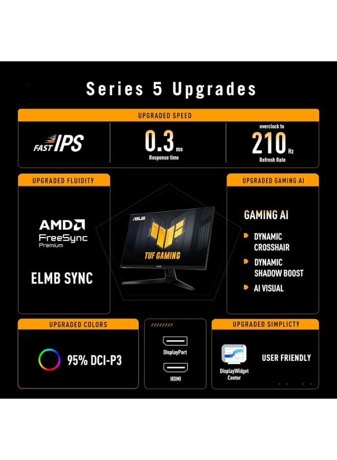 ASUS TUF Gaming VG27AQ5A Gaming Monitor: 27-inch, QHD(2560x1440), 210Hz(OC), Fast IPS, ELMB SYNC, 0.3ms GTG (min.), Stereo speaker, DisplayWidget Center, Black - Infiniarc Edition Black - Image 2
