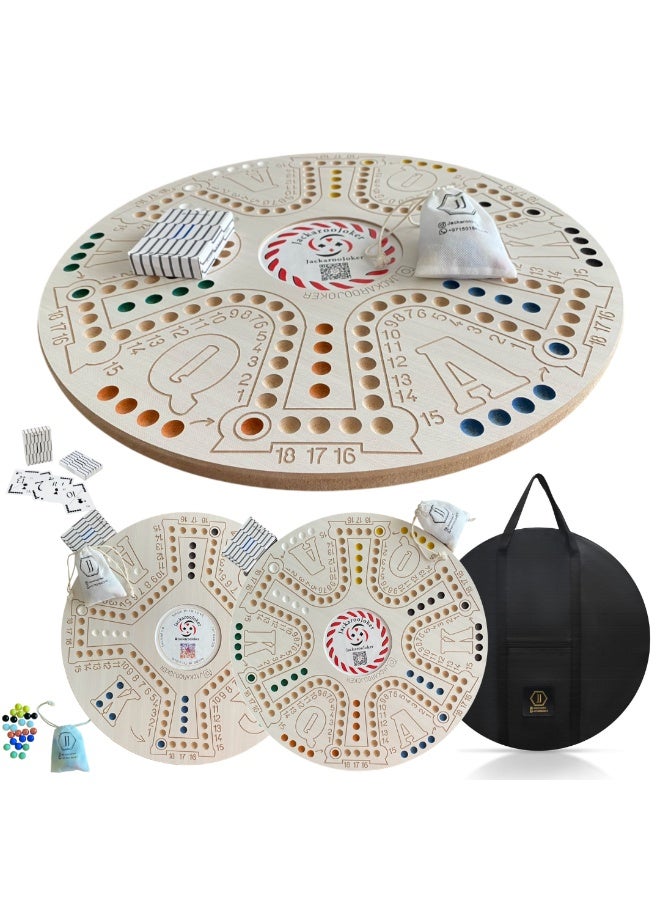 JackarooJoker Jakaro Wooden Board Game Set, Double-Sided 51x51cm Board with Glass Marbles, 4-6 Players, Storage Bag, Cards for Adults - Image 1