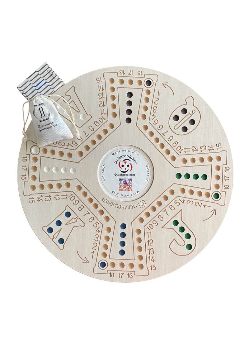 JackarooJoker Jakaro Wooden Board Game Set, Double-Sided 51x51cm Board with Glass Marbles, 4-6 Players, Storage Bag, Cards for Adults - Image 2