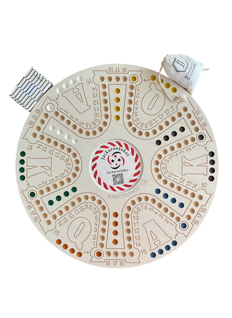 JackarooJoker Jakaro Wooden Board Game Set, Double-Sided 51x51cm Board with Glass Marbles, 4-6 Players, Storage Bag, Cards for Adults - Image 3