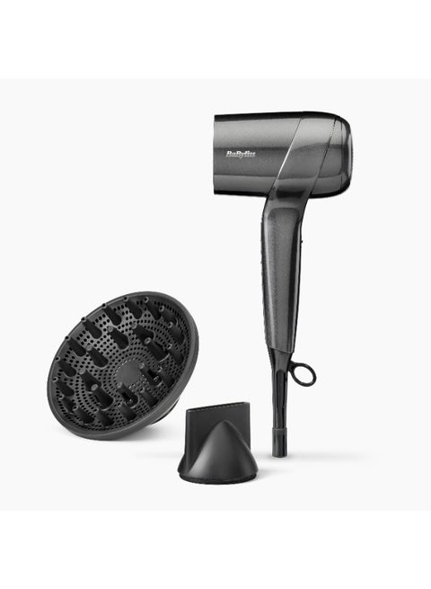 Titanium Shine Hair Dryer with Diffuser, Powerful Compact Ionic Hair Dryer for Fast Drying, 1600W Digital Motor, 3 Heat 3 Speed Settings, Cold Shot, D6200DSDE Silver 20x10x32cm