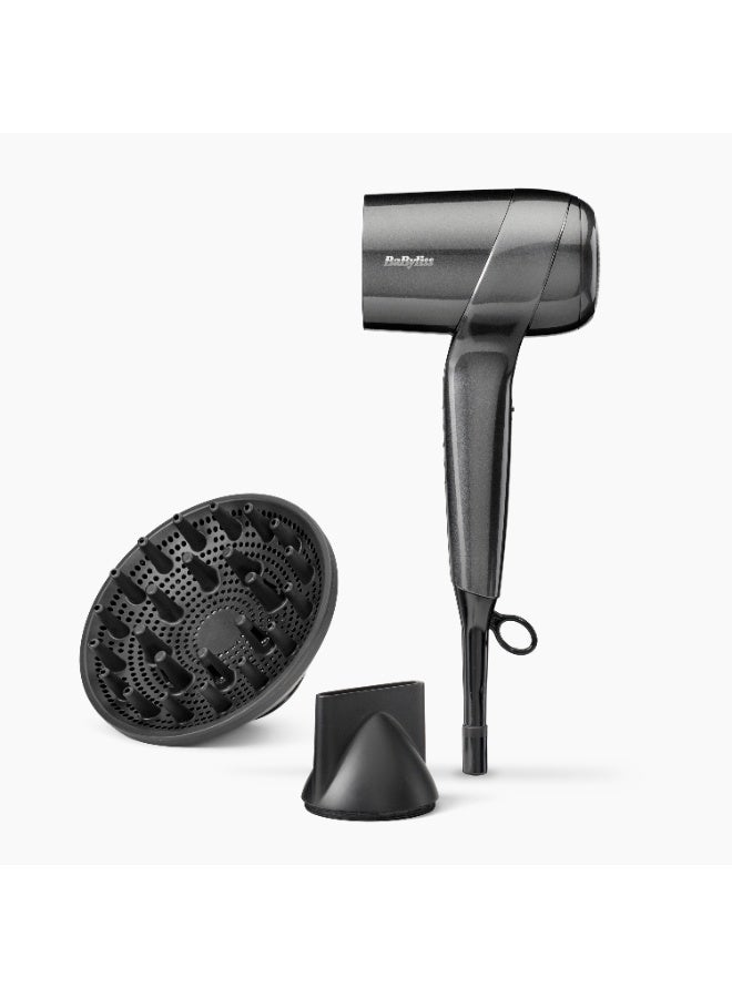 BaByliss Titanium Shine Hair Dryer with Diffuser, Powerful Compact Ionic Hair Dryer for Fast Drying, 1600W Digital Motor, 3 Heat 3 Speed Settings, Cold Shot, D6200DSDE Silver 20x10x32cm - Image 1